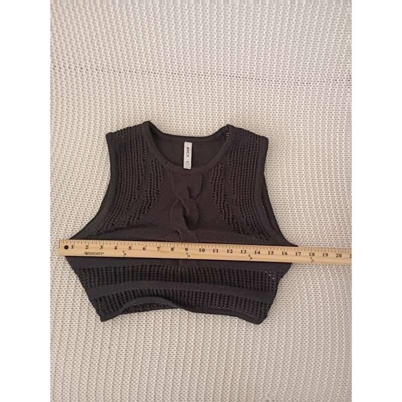 RVCA Charcoal Cable Knit Mesh Crop Tank Top XS Cotton Blend Boho Goth - Picture 6 of 8